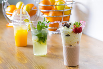 Fresh cocktails with fruits and chocolate