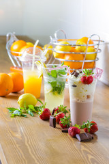 Fresh cocktails with fruits and chocolate