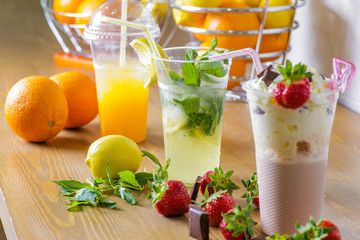 Fresh cocktails with fruits and chocolate