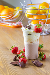 Fresh strawberry milkshake with chocolate