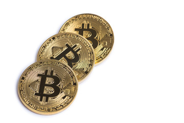 Golden bitcoin isolated on white