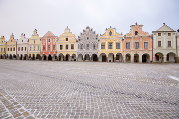 Fototapeta na wymiar Traditional houses on the main square of Telc, Czech Republic.