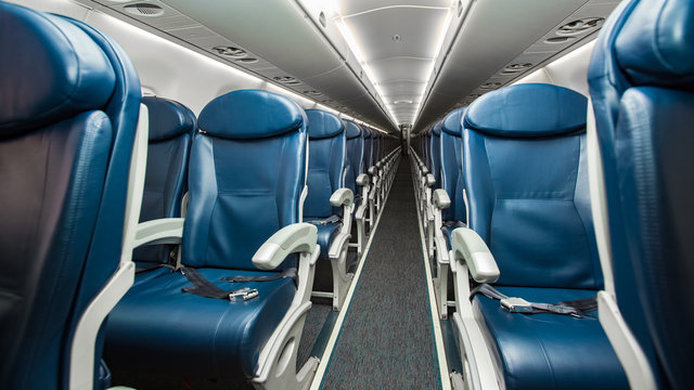 Empty seats in economy class airplane