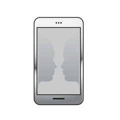 isolated silver color smart phone with faces on screen vector illustration