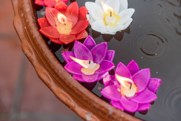 candle design, Lotus candle floating on water