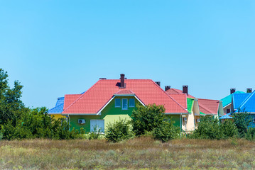 A section of colorful terraced housing in a west country seaside town