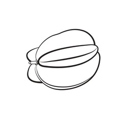 black outline star fruit isolated on white background