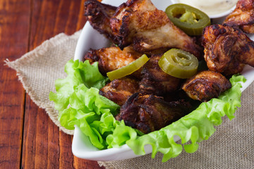 Fried chicken legs with jalopeno and mayonnaise