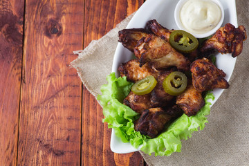 Fried chicken legs with jalopeno and mayonnaise