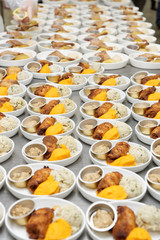 Many inflight food portions, commercial kitchen