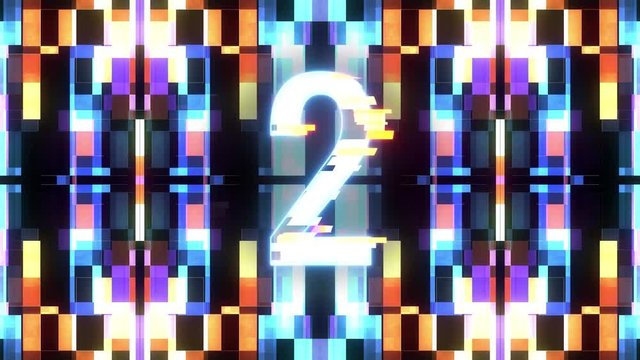 colorful futuristic laser glitch countdown from 5 to 1 interference background numbers from 10 to 1 new dynamic holiday joyful techno video footage