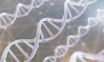 3d rendering of DNA molecule spiral, genetic research concept background.