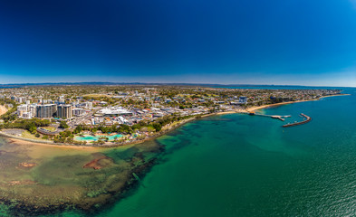 Fototapeta premium Aerial drone view of Settlement Cove Lagoon, Redcliffe, Australia