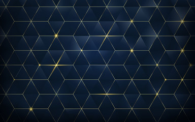 Abstract polygonal pattern luxury dark blue with gold background
