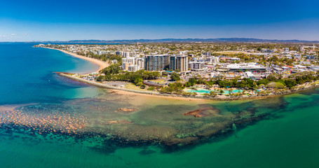 Aerial drone view of Settlement Cove Lagoon, Redcliffe, Australia