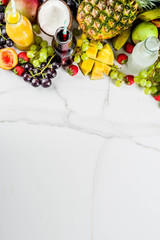 Different fruit juices and smoothies