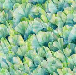 Ginkgo biloba Seamless vintage pattern. Wallpapers with tropical leaves