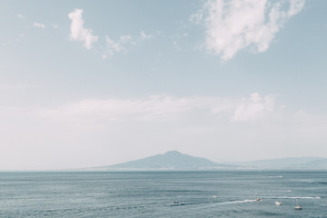 Views of the city of Sorrento in Italy, panorama and top view. Night and day, the streets and the coast. Beautiful landscape and brick roofs. Architecture and monuments of antiquity.