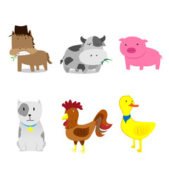Cute Farm animals set cartoon