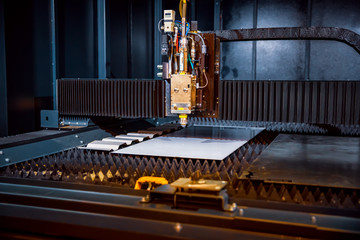 CNC Laser cutting of metal, modern industrial technology.