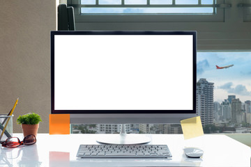 Desktop mockup, Workspace modern desktop computer in modern office, Display Montage Concept