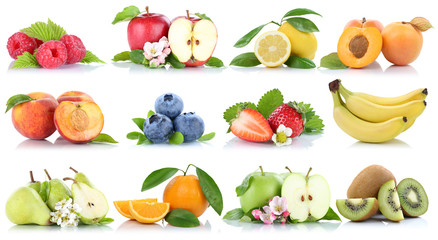 Früchte Obst Collage frische Apfel Orange Banane Orangen Erdbeere Birne Zitrone