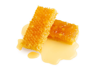 Fresh honeycomb slices isolated on white background