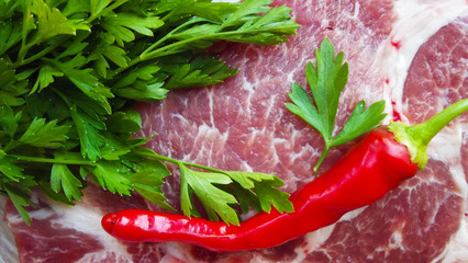 Beautiful pieces of fresh meat.Cook with hot chili pepper.