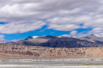 Salt Lake Tso Kar with Flow Cloud Blue sky  Leh, Ladakh, Jammu and Kashmir, India