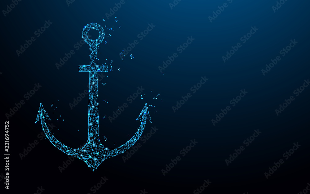 Fototapete sea anchor form lines, triangles and particle style design. illustration vector