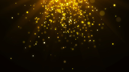 Abstract magic light background. Gold bokeh confetti background. 3d rendering.