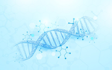 Wireframe DNA molecules structure mesh on soft blue background. Science and Technology concept
