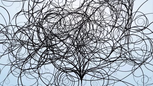 Animated motion graphics pen drawing flowing ornate curly hair lines