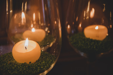 romantic crystal cups with candle