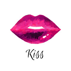 Women's lips. Hand drawn watercolor lips isolated on white background.  Fashion and beauty illustration. Sexy kiss. Design for beauty salon, make-up studio, makeup artist, meeting website. 