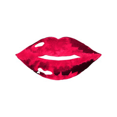 Fototapeta premium Women's lips. Hand drawn watercolor lips isolated on white background. Fashion and beauty illustration. Sexy kiss. Design for beauty salon, make-up studio, makeup artist, meeting website. 