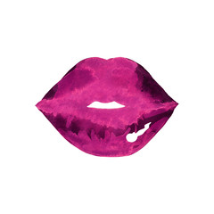 Women's lips. Hand drawn watercolor lips isolated on white background.  Fashion and beauty illustration. Sexy kiss. Design for beauty salon, make-up studio, makeup artist, meeting website. 