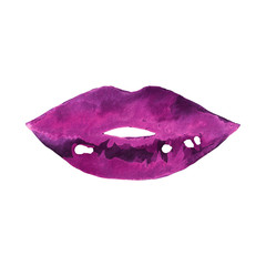 Women's lips. Hand drawn watercolor lips isolated on white background.  Fashion and beauty illustration. Sexy kiss. Design for beauty salon, make-up studio, makeup artist, meeting website. 