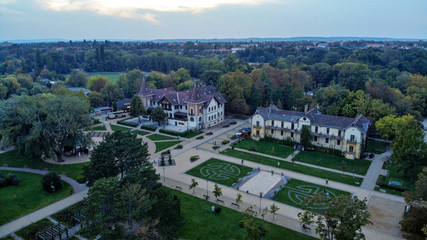 Fototapeta na wymiar Aerial view of Keszthely Town on the lake Balaton in the Hungary - blue hour after sunset. Balaton is the largest lake of the central Europe.
