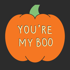 Halloween card with carved pumpkins. Vector illustration