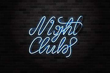 Vector realistic isolated neon sign of Night Club typography logo for decoration and covering on the wall background. Concept of dj, disco and night life.