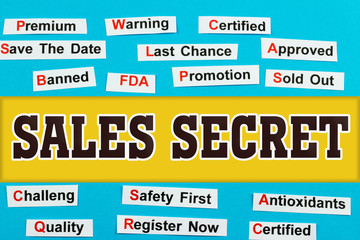 Sales Secret Tag word cloud concept. Logo banner