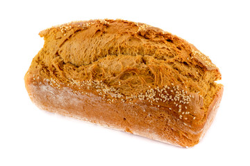Homemade wheat bread isolated on white background, perspective view