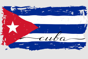 Cuba flag painted grunge handwritten text lettering vector. There are true colors of the flag
