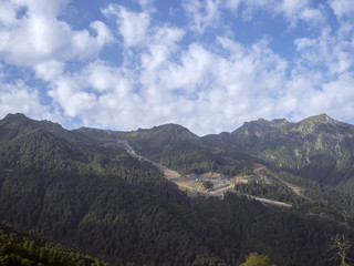 Naklejka premium Beautiful view of the high mountains Krasnaya Polyana Sochi