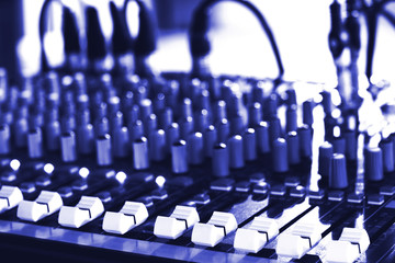 Fototapeta premium Studio radio mixing. Audio music mixer.