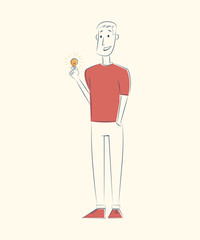 Man with lightbulb. Idea concept. Vector sketch illustration