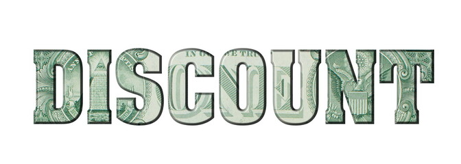 discount American dollar banknotes. Money texture. Isolated on white background