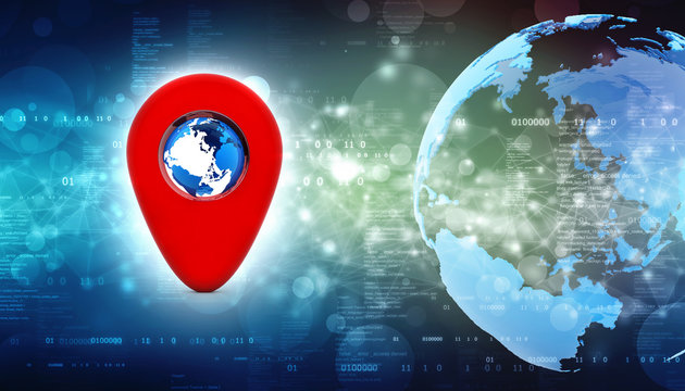 3d rendering Red map pointer with globe. navigation concept, Gps navigation, travel destination, location and positioning concept