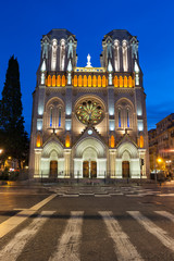 Basilica of Notre Dame de Nice at Night in France